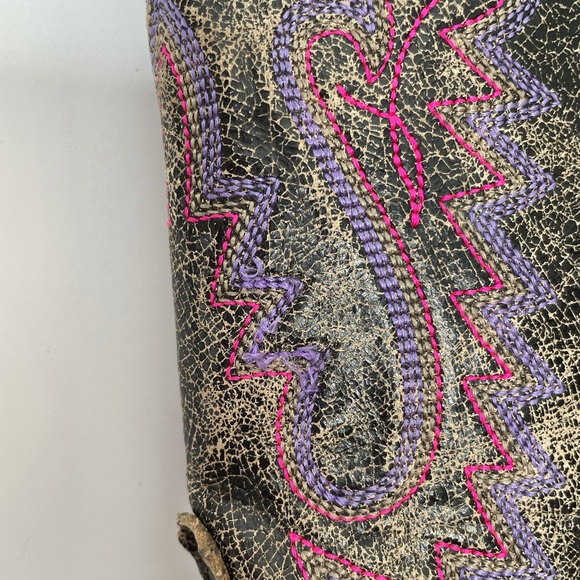 Lucchese 1883 Western Distressed Black with Pink and Lavender Stitching Size 7 - Picture 16 of 16